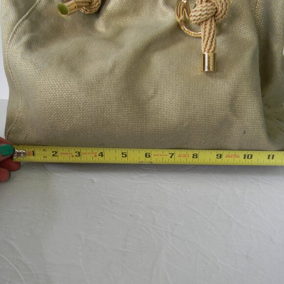 Michael Kors Gold Shimmer Metallic TotE  Leather Trim ROPE HANDLES NAUTICAL - Picture 3 of 12